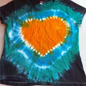 Hanes Kids Hand Tie-Dye Shirt - Orange Heart on Blue